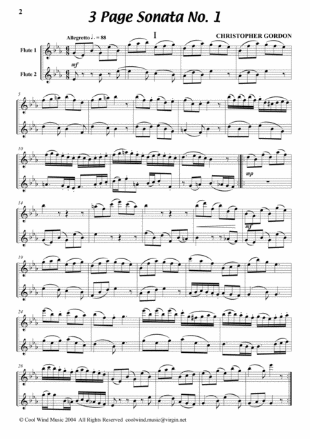 Three Page Sonata No 1 For 2 Flutes Sheet Music