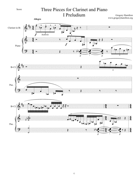 Free Sheet Music Three Pieces For Clarinet And Piano