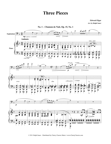 Three Pieces For Euphonium Piano Sheet Music