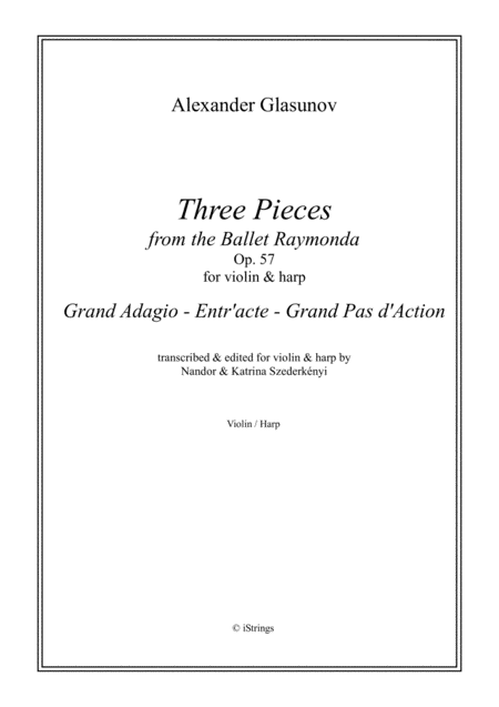 Three Pieces From The Ballet Raymonda For Violin Harp Sheet Music