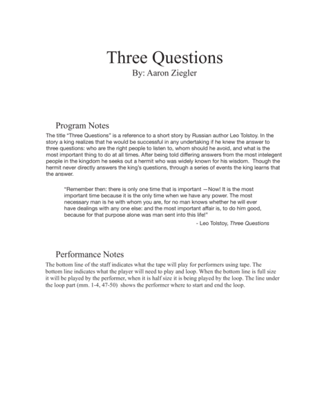 Three Questions For Solo Double Second Pan Effects Sheet Music