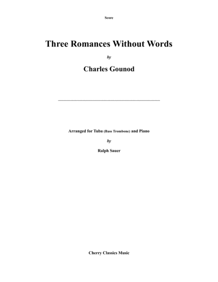 Three Romances Without Words For Tuba Or Bass Trombone Piano Sheet Music