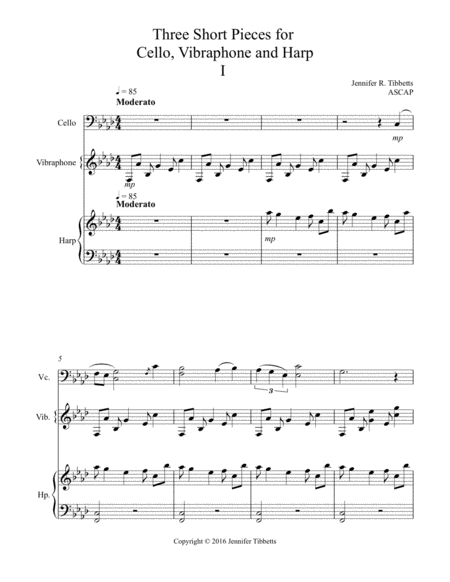 Three Short Pieces For Cello Vibraphone And Harp Sheet Music