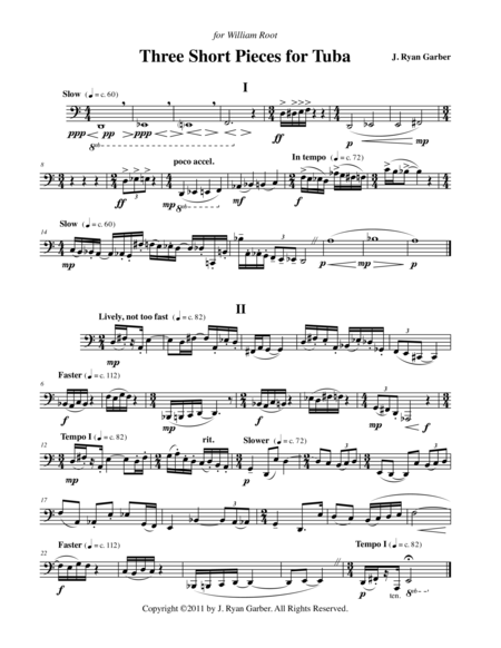 Three Short Pieces For Solo Tuba Sheet Music