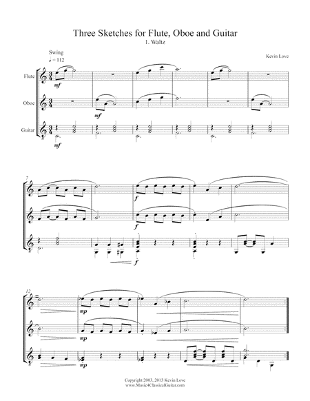 Free Sheet Music Three Sketches For Flute Oboe And Guitar Score And Parts