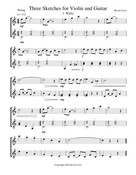 Free Sheet Music Three Sketches For Violin And Guitar Score And Parts
