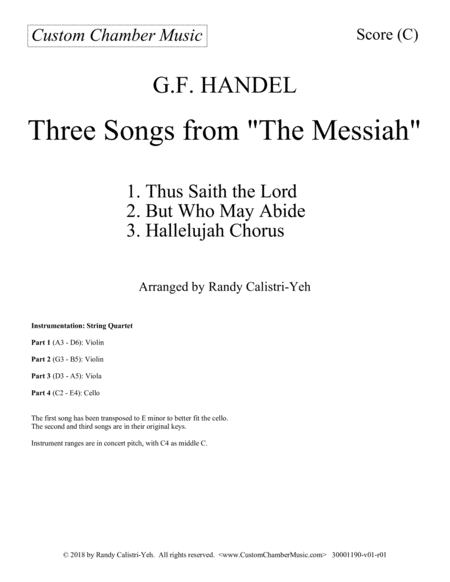 Free Sheet Music Three Songs From Handels Messiah For String Quartet