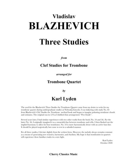 Free Sheet Music Three Studies For Trombone Quartet