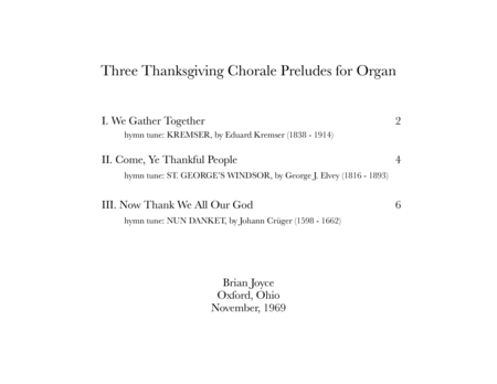 Three Thanksgiving Chorale Preludes For Organ Sheet Music