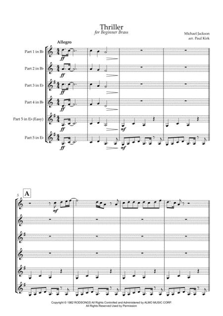 Free Sheet Music Thriller Beginner Brass