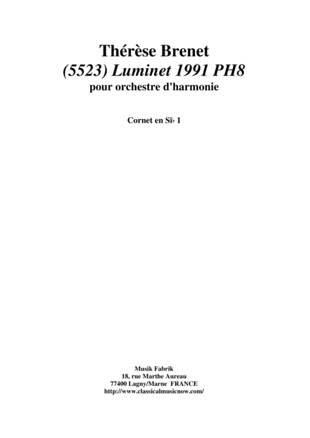 Free Sheet Music Thrse Brenet 5523 Luminet 1991 Ph8 For Concert Band Bb Cornet1 Part