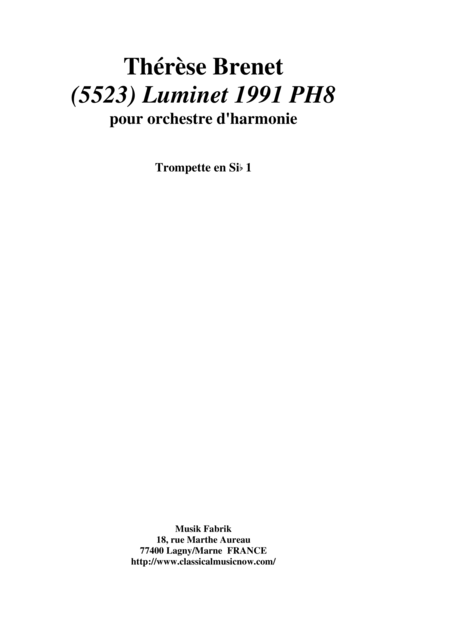 Free Sheet Music Thrse Brenet 5523 Luminet 1991 Ph8 For Concert Band Bb Trumpet 1 Part