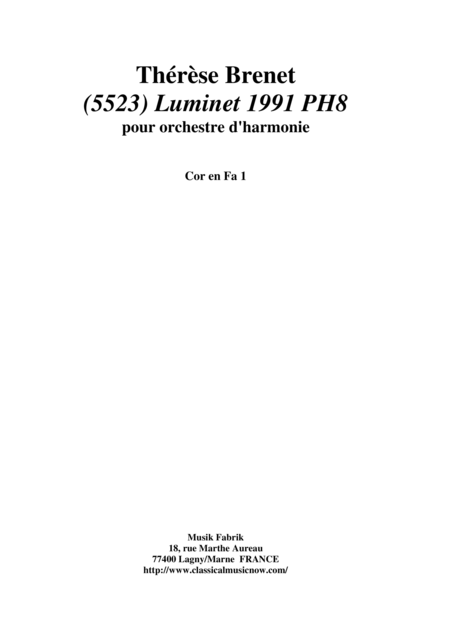 Thrse Brenet 5523 Luminet 1991 Ph8 For Concert Band Horn In F1 Part Sheet Music