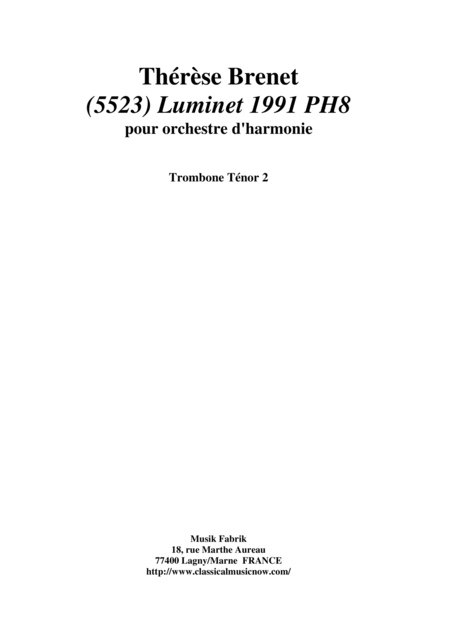 Thrse Brenet 5523 Luminet 1991 Ph8 For Concert Band Trombone 2 Part Sheet Music