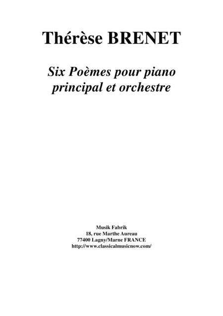 Thrse Brenet Six Pomes For Orchestra With Principal Piano Score And Solo Part Sheet Music