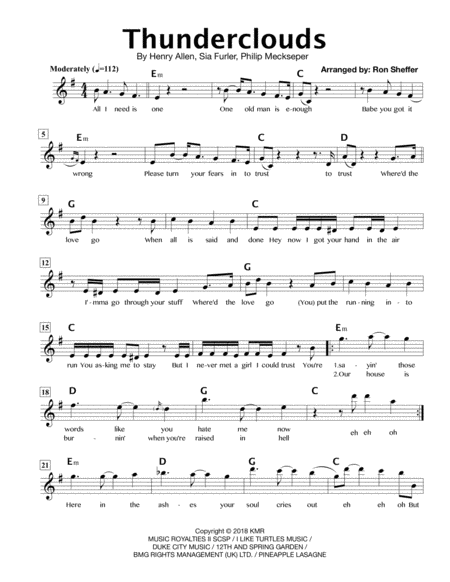 Thunderclouds Sia Lead Sheet Sheet Music