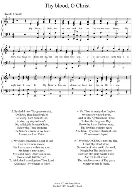 Thy Blood O Christ A New Tune To A Wonderful Oswald Smith Poem Sheet Music