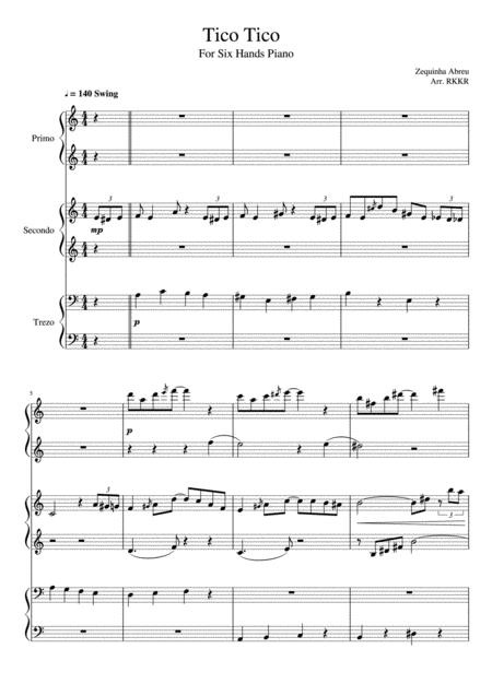 Free Sheet Music Tico Tico 6hands Piano