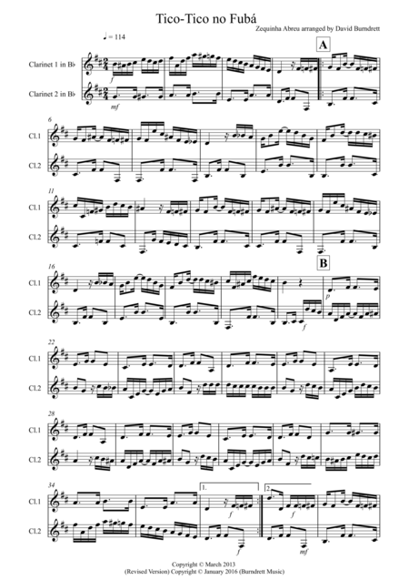 Free Sheet Music Tico Tico For Clarinet Duet