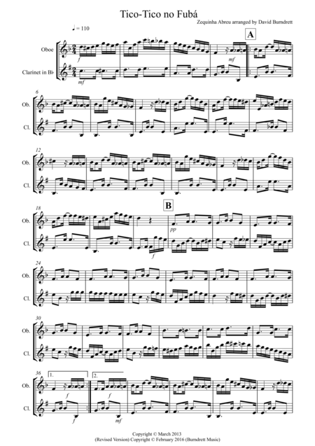 Tico Tico For Oboe And Clarinet Duet Sheet Music