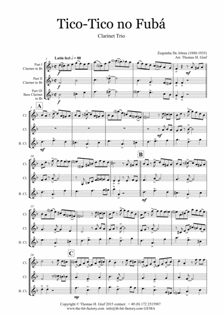 Tico Tico No Fub Choro Clarinet Trio Sheet Music