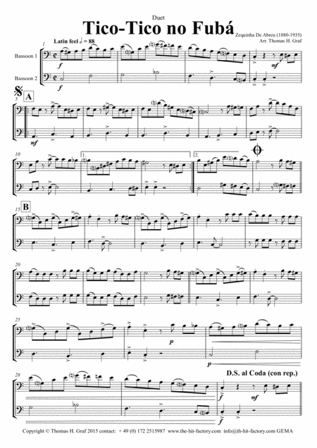 Tico Tico No Fub Choro Duet Bassoon Sheet Music