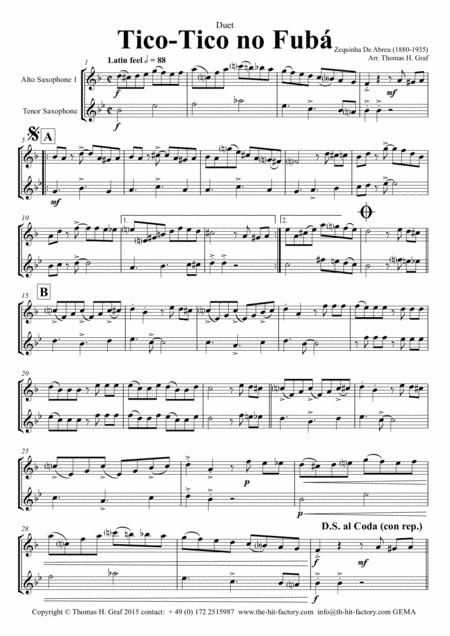 Tico Tico No Fub Choro Duet Saxophone Sheet Music