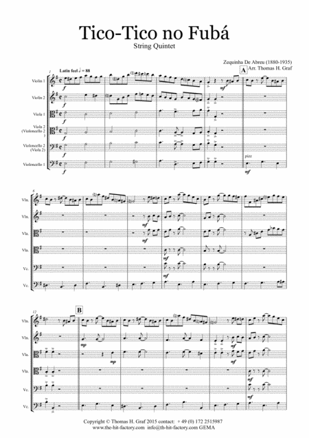 Tico Tico No Fub Choro String Quintet Arrangement Thomas H Graf Sheet Music