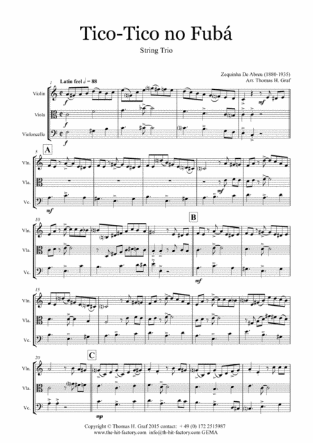 Tico Tico No Fub Choro String Trio Sheet Music