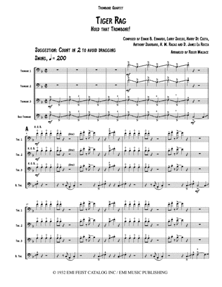 Free Sheet Music Tiger Rag Hold That Trombone