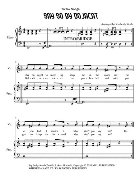 Free Sheet Music Tiktok Songs Say So By Dojacat For Easy Piano Level 3