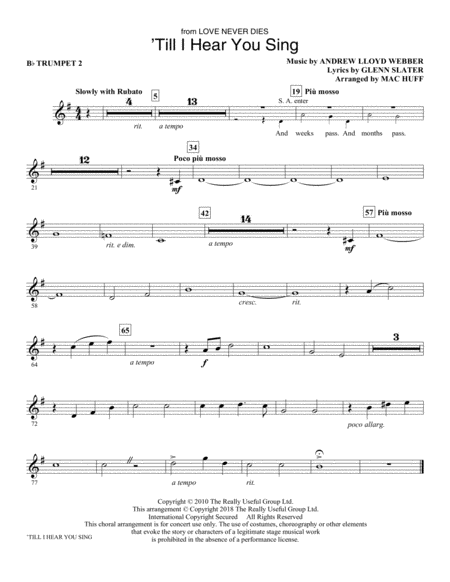 Free Sheet Music Till I Hear You Sing From Love Never Dies Arr Mac Huff Bb Trumpet 2