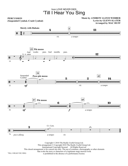 Free Sheet Music Till I Hear You Sing From Love Never Dies Arr Mac Huff Percussion