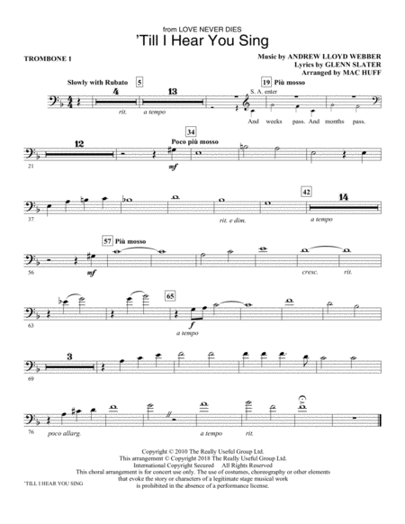 Till I Hear You Sing From Love Never Dies Arr Mac Huff Trombone 1 Sheet Music