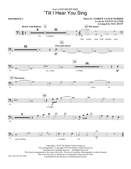 Till I Hear You Sing From Love Never Dies Arr Mac Huff Trombone 2 Sheet Music