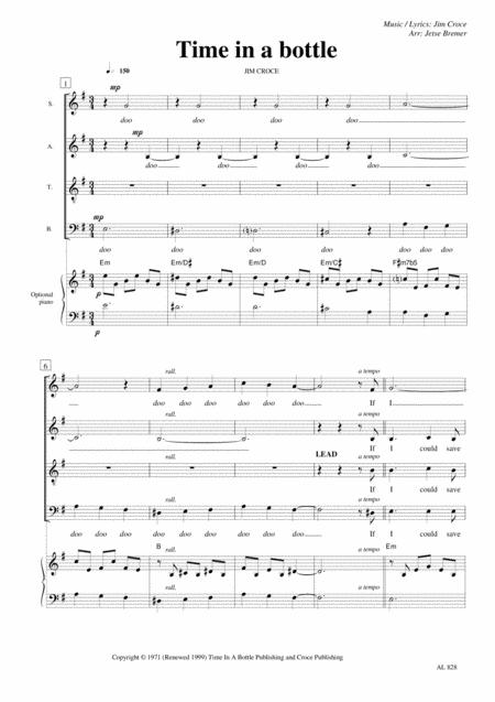 Free Sheet Music Time In A Bottle Satb Piano