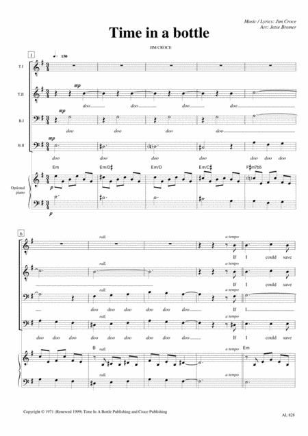 Time In A Bottle Ttbb Piano Sheet Music