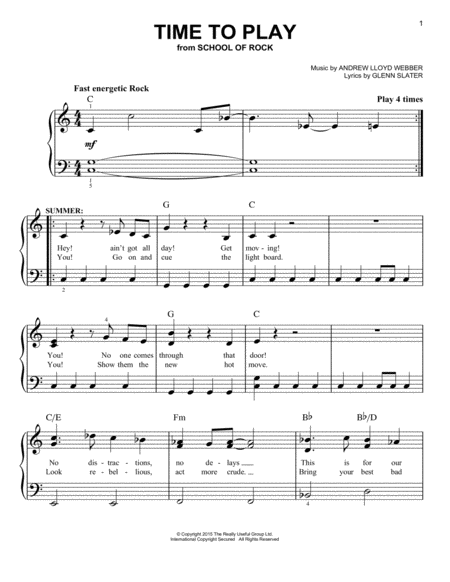 Time To Play From School Of Rock The Musical Sheet Music