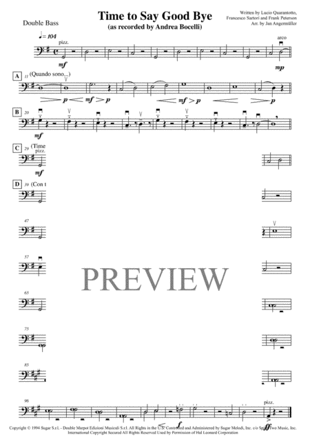 Time To Say Goodbye Double Bass Play A Long The Double Bass Part With The Andrea Bocelli Recording Sheet Music