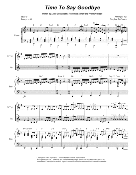 Free Sheet Music Time To Say Goodbye Duet For Bb Trumpet And French Horn