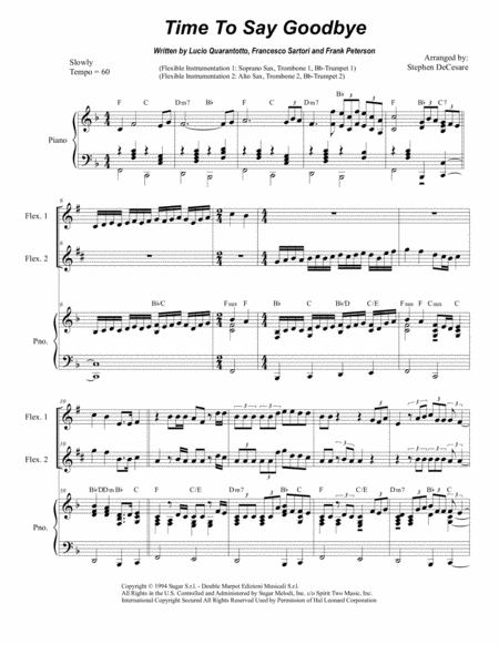 Time To Say Goodbye Duet For Flexible Treble Instrumentation Sheet Music