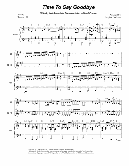 Time To Say Goodbye Duet For Flute And Bb Clarinet Sheet Music