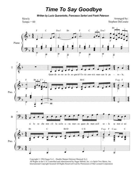Free Sheet Music Time To Say Goodbye Duet For Tenor And Bass Solo