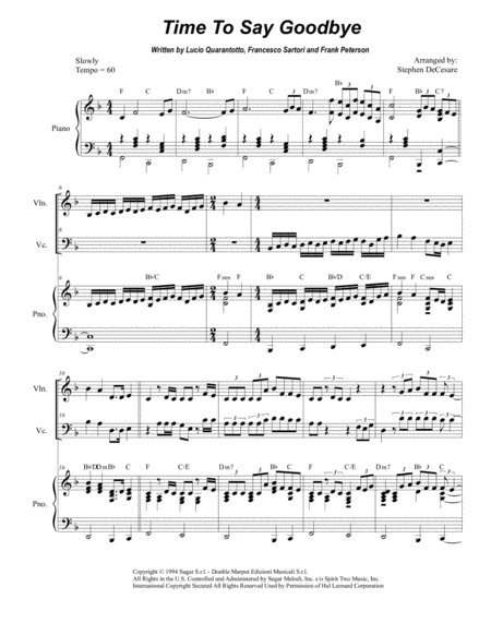 Time To Say Goodbye Duet For Violin And Cello Sheet Music