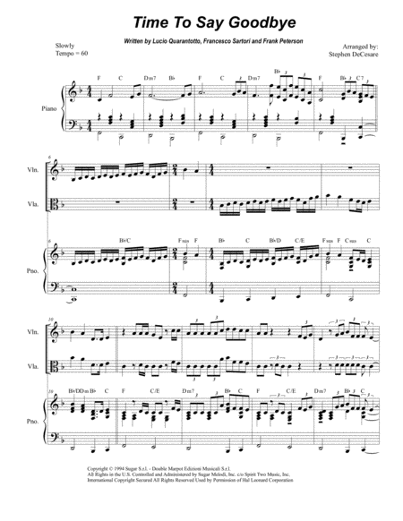 Free Sheet Music Time To Say Goodbye Duet For Violin And Viola