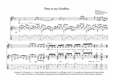 Free Sheet Music Time To Say Goodbye Guitar Fingerstyle