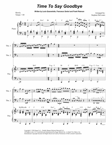 Free Sheet Music Time To Say Goodbye Trombone Duet