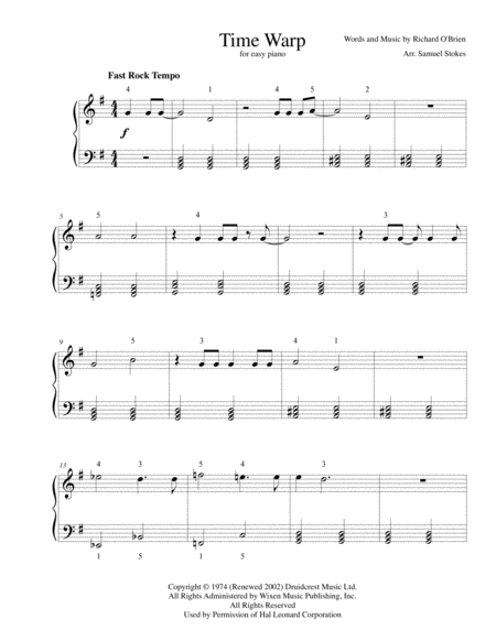 Time Warp From The Rocky Horror Picture Show For Easy Piano Sheet Music