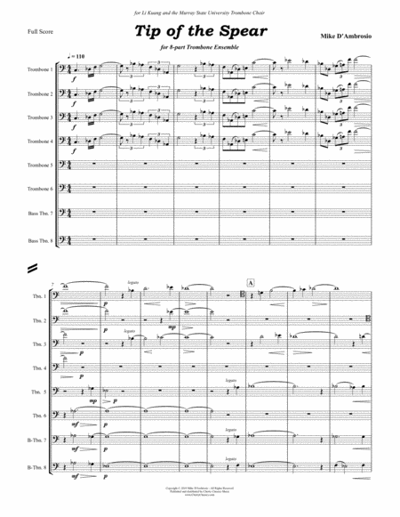 Tip Of The Spear For 8 Part Trombone Ensemble Sheet Music