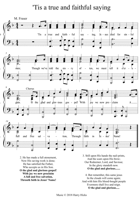 Tis A True And Faithful Saying A New Tune To A Wonderful Old Hymn Sheet Music